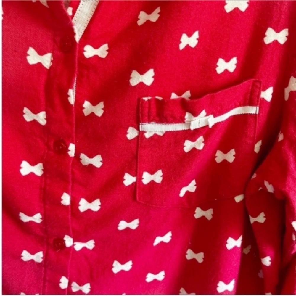 Kate Spade pajama top red white button front bows flannel pocket - Picture 4 of 8